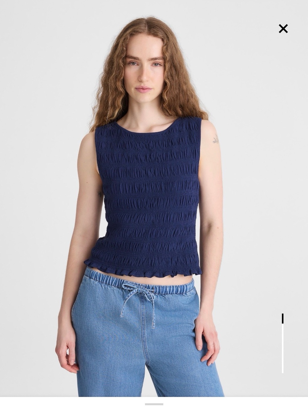 NWT Madewell Smocked Boatneck Tank in Navy- Size Small